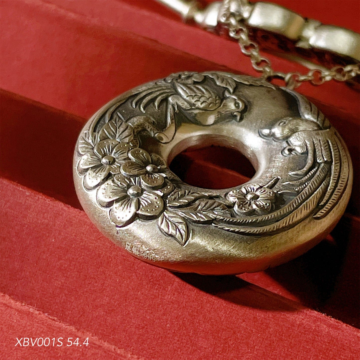 Chinese Peace Buckle Carved Sterling Silver Pendant Necklace - jewelry - weilin.com