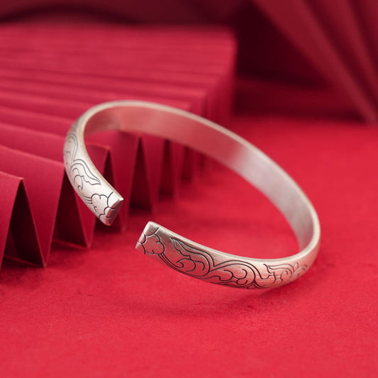 Chinese style auspicious cloud wide sterling silver bracelet - jewelry - weilin.com