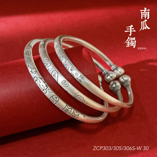 Chinese style beckoning cat plum blossom sterling silver bracelet - jewelry - weilin.com