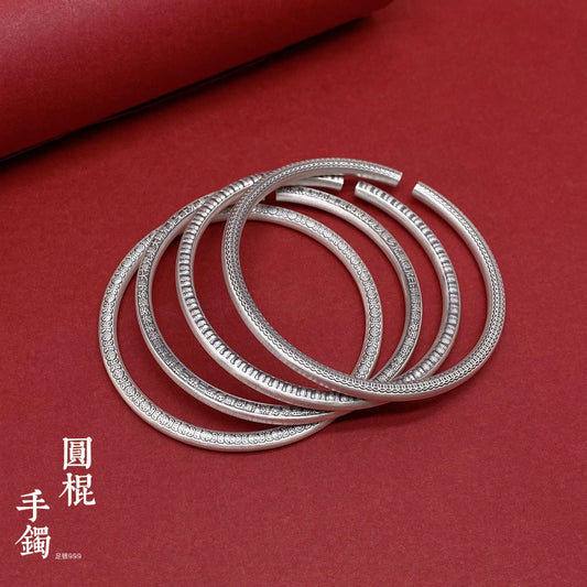 Chinese style blessing round stick sterling silver bracelet - jewelry - weilin.com