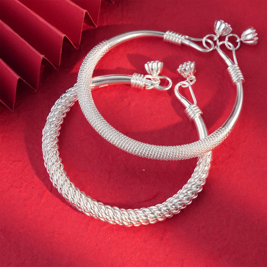 Chinese style braided sterling silver bracelet - jewelry - weilin.com