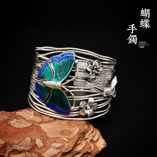 Chinese style butterfly flower sterling silver bracelet - jewelry - weilin.com