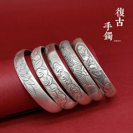 Chinese style lotus sterling silver bracelet - jewelry - weilin.com