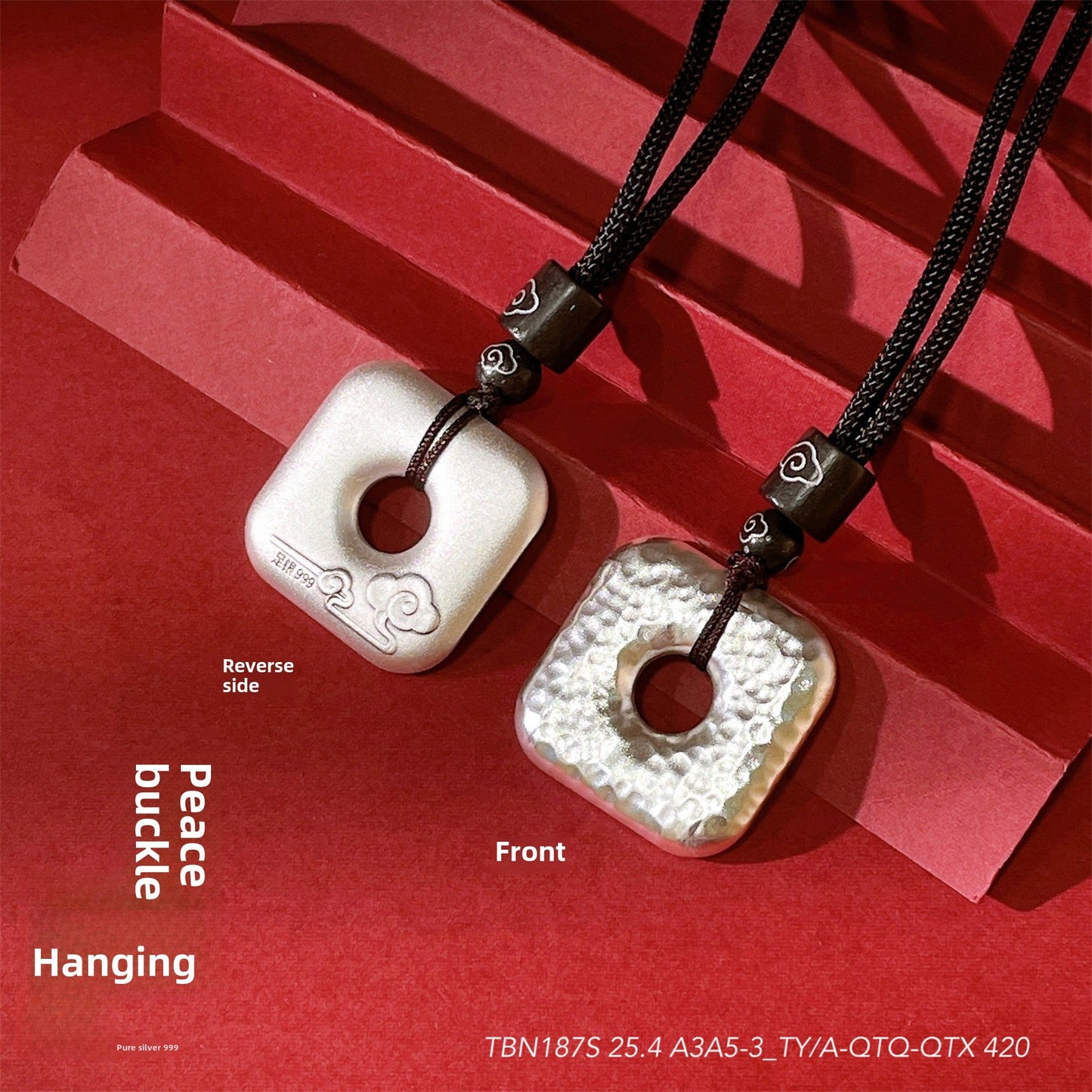 Chinese style peace buckle sterling silver pendant necklace - jewelry - weilin.com