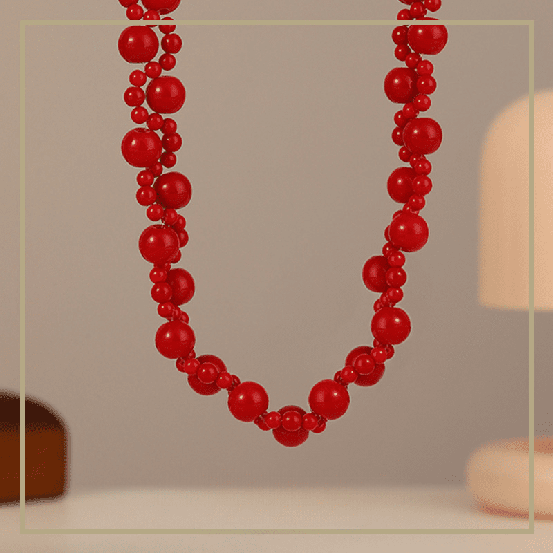 Chinese style retro double layer twisted red beaded necklace - jewelry - weilin.com