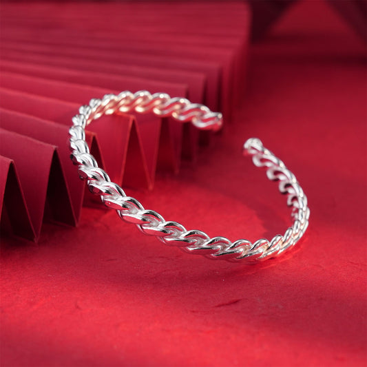 Chinese Vintage Braided Twist Sterling Silver Bracelet - jewelry - weilin.com