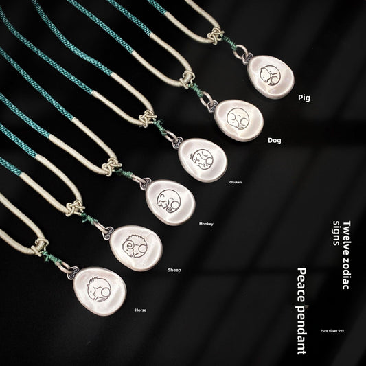 Chinese Zodiac Peace Symbol Silver Pendant - jewelry - weilin.com