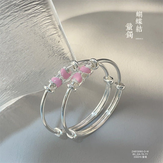 chinoiserie Bow Round Sterling Silver Children's Bracelet - jewelry - weilin.com