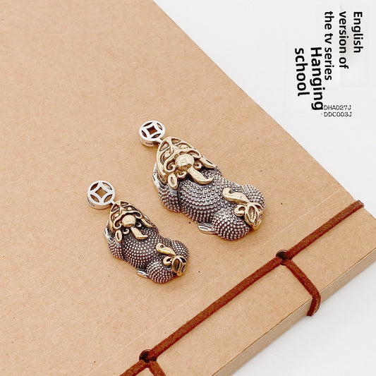 Couple 3D Pixiu Sterling Silver Pendant - jewelry - weilin.com