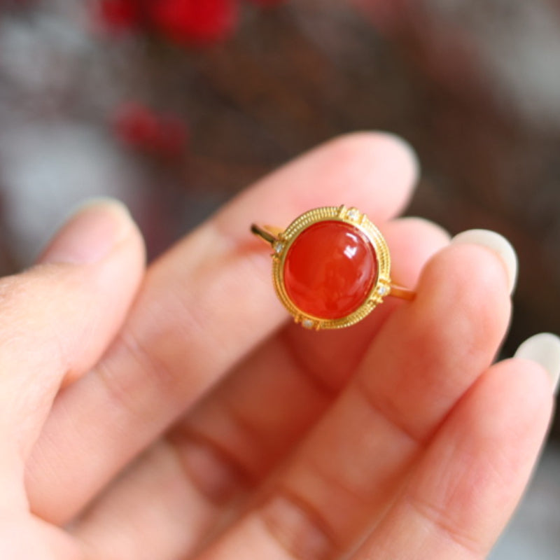 Natural Baoshan Nanhong Agate Ring