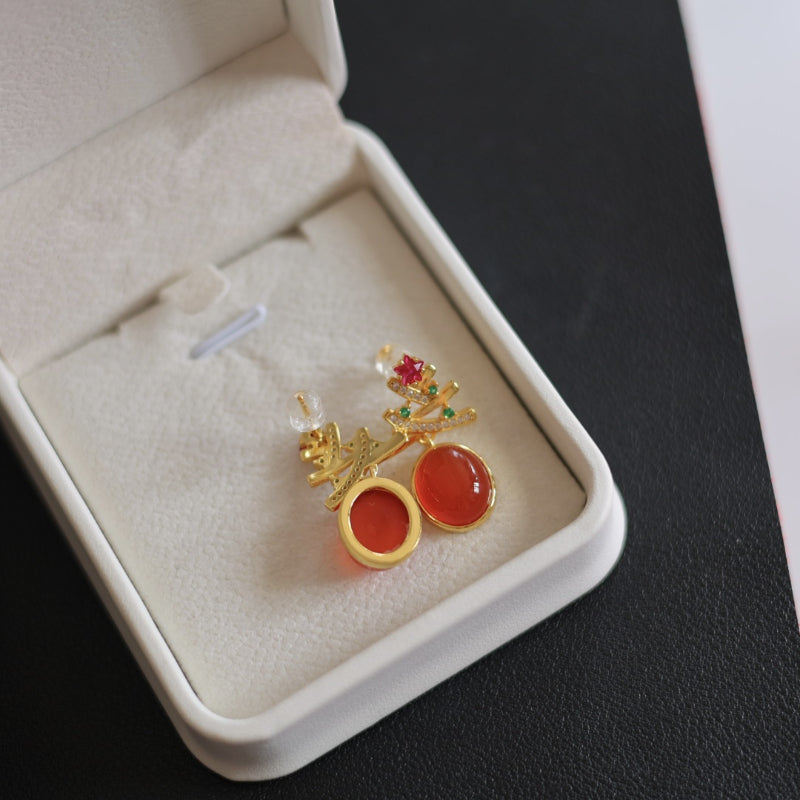 Natural Ice Red Agate Earrings