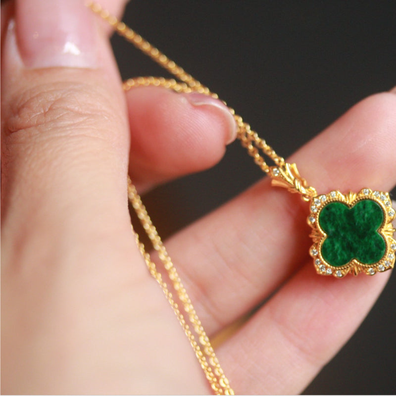 Natural Burmese Jadeite Four-Leaf Clover Pendant