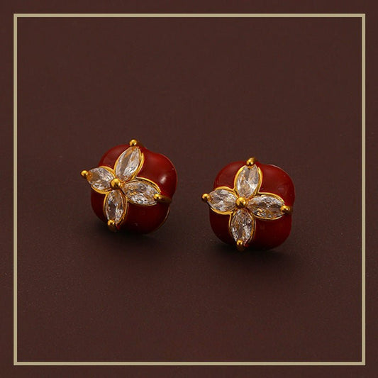 Elegant and noble retro four - leaf clover zircon red oil drop earrings - jewelry - weilin.com