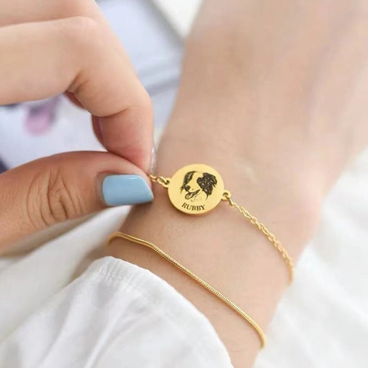 Engraved pet portrait double - layer bracelet - jewelry - weilin.com