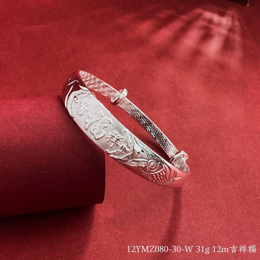 Ethnic style blessing word sterling silver bracelet - jewelry - weilin.com