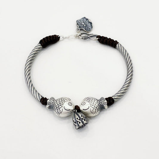 Ethnic style lucky fish sterling silver bracelet - jewelry - weilin.com