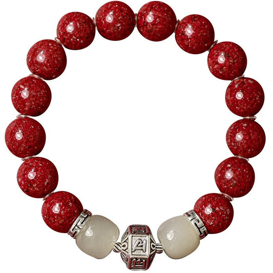 Exquisite New Chinese Style Cinnabar Purple Gold Sand Bracelet and Hetian Jade Buddhist Beads - jewelry - weilin.com