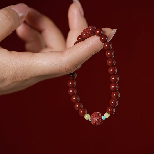 Fashion Chinese style cinnabar purple gold sand lotus beeswax turquoise bracelet - jewelry - weilin.com