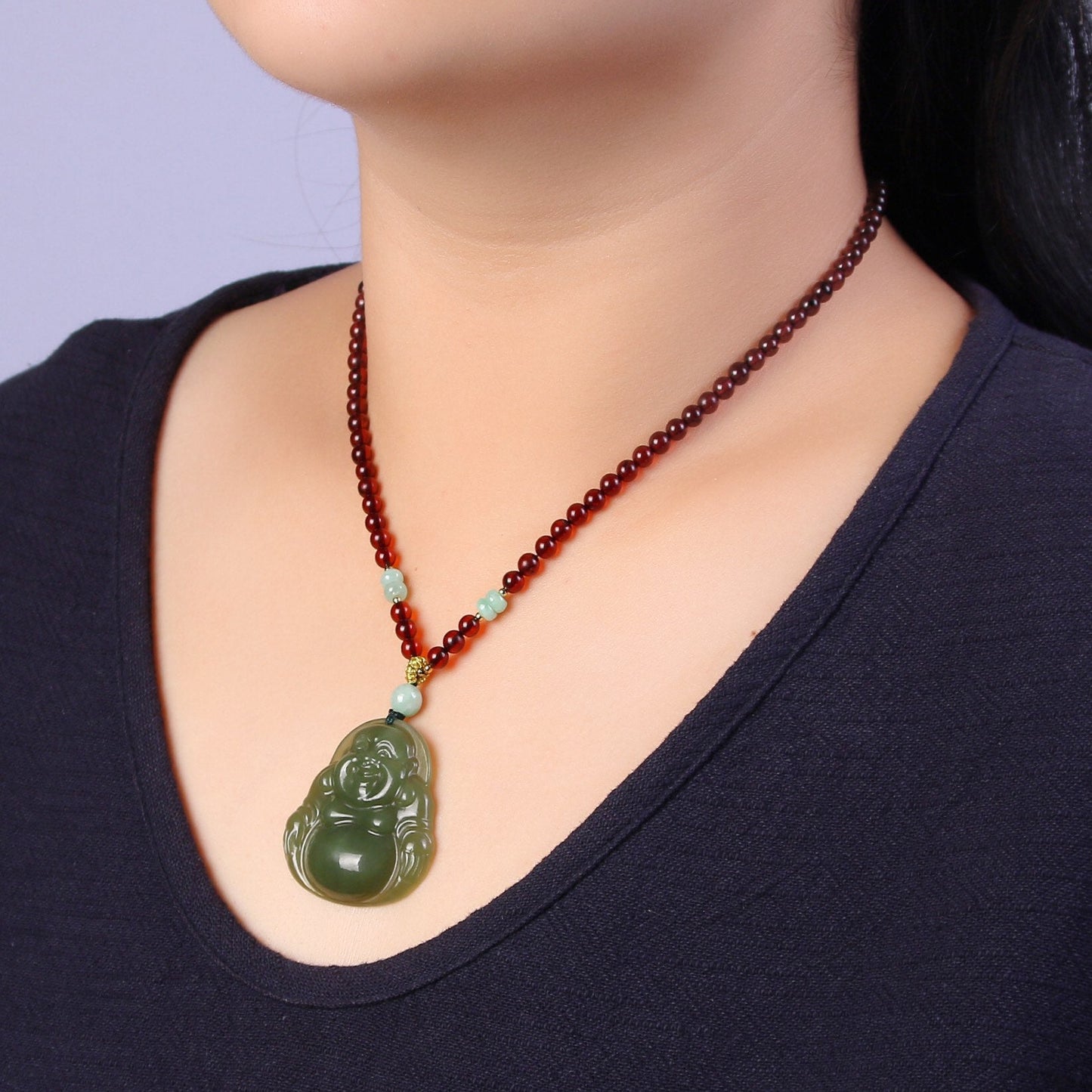 Fashion natural Hetian jade Buddha necklace - jewelry - weilin.com