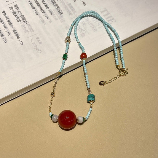 Fashionable turquoise and reddish red necklace - jewelry - weilin.com