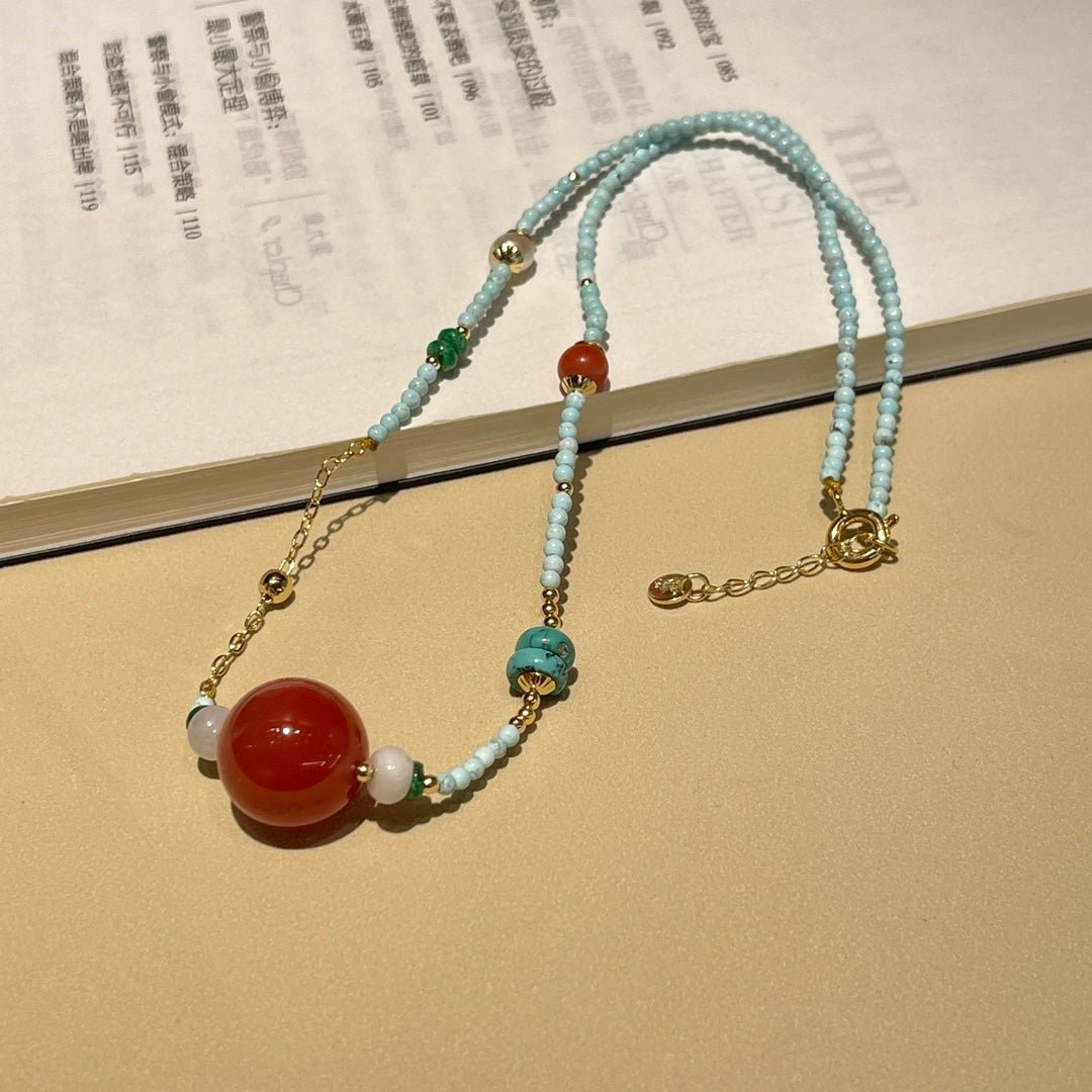 Fashionable turquoise and reddish red necklace - jewelry - weilin.com