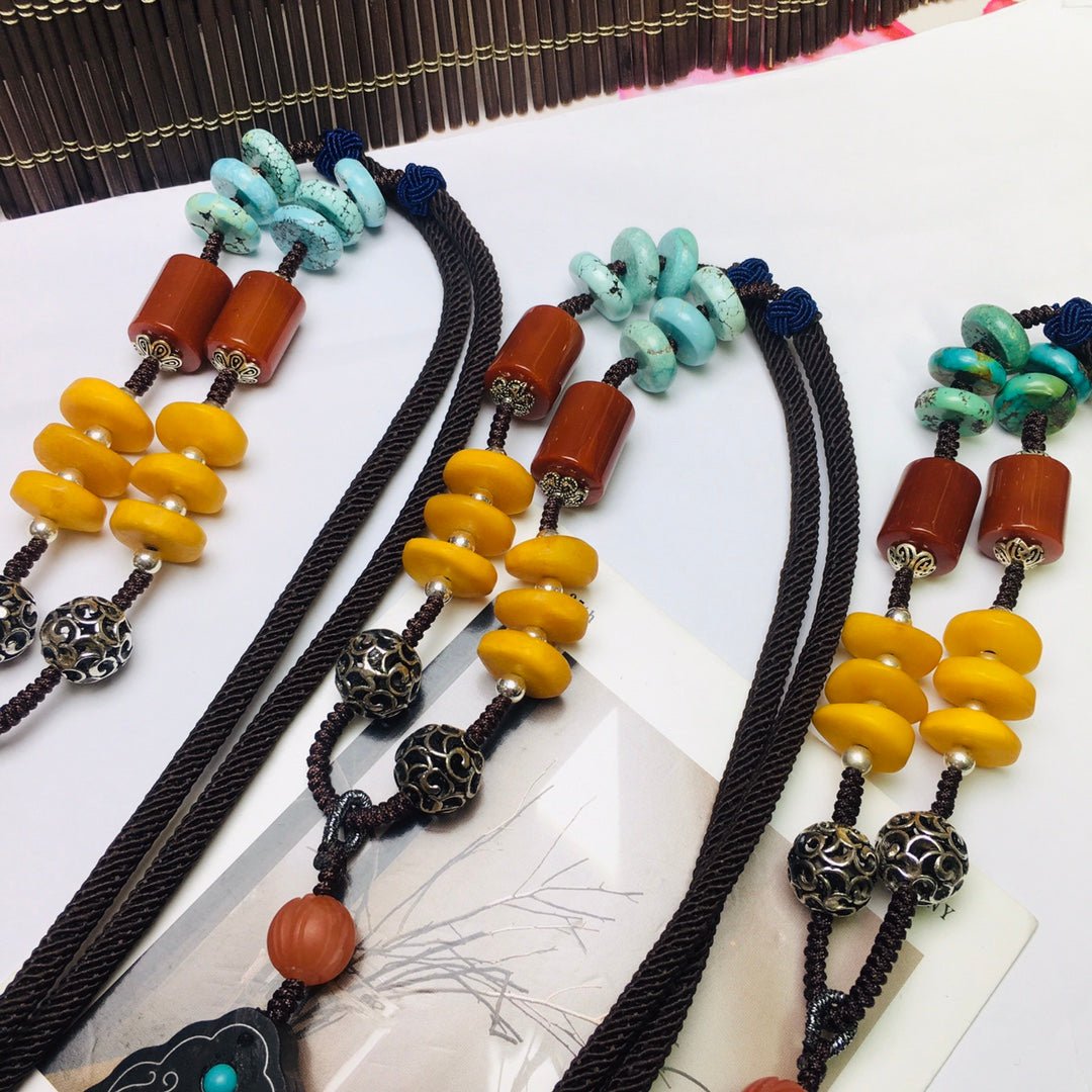 Fashionable turquoise sweater necklace - jewelry - weilin.com