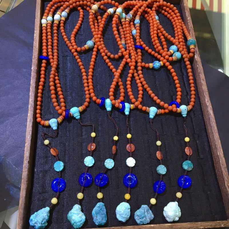 Collar de 108 perlas rojas de estilo chino