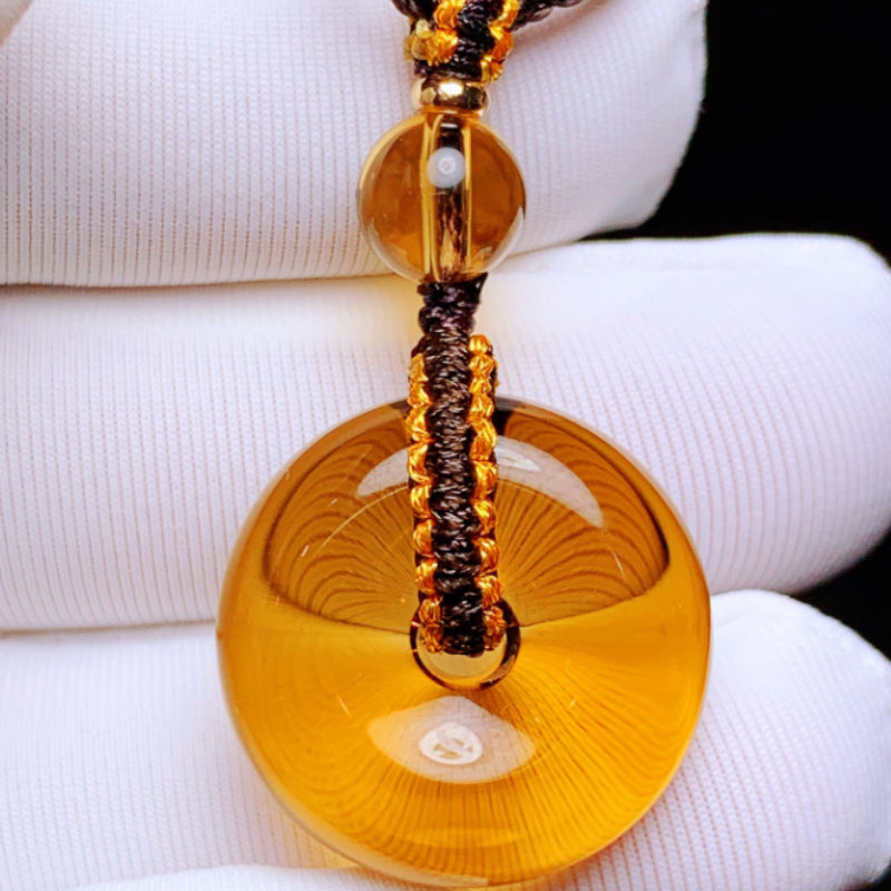 Natural Intense Vivid Yellow Citrine Peace Buckle Pendant