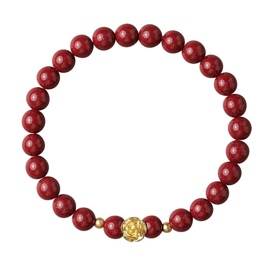 High - end Chinese style cinnabar bracelet pure gold rose bracelet - jewelry - weilin.com