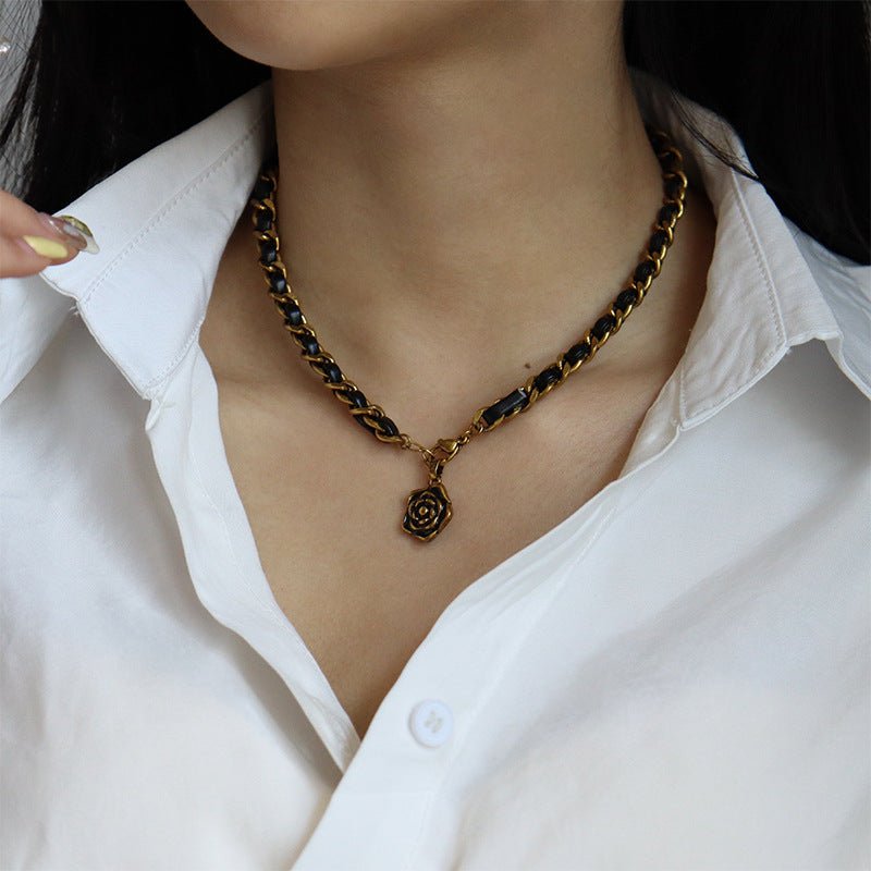 High - end leather string pendant necklace - jewelry - weilin.com