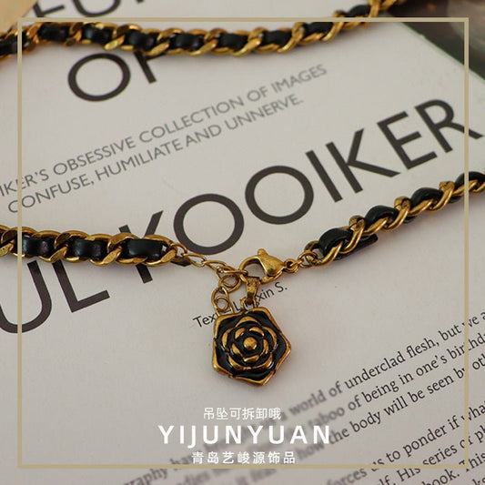 High - end leather string pendant necklace - jewelry - weilin.com