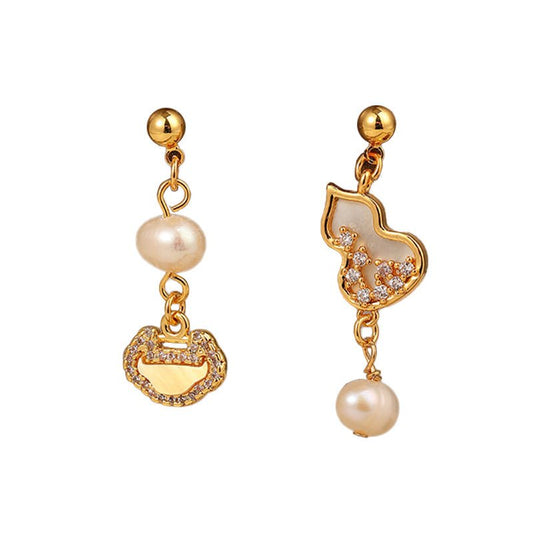 High - end simple freshwater pearl gourd zircon earrings - jewelry - weilin.com