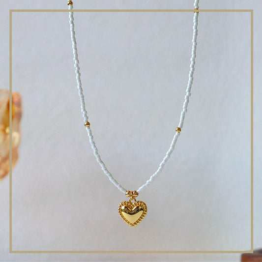 High - end simple millet beaded heart necklace for women - jewelry - weilin.com