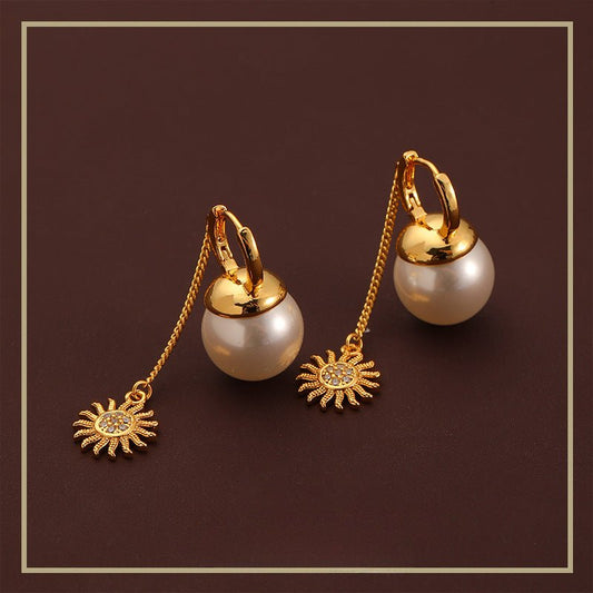 High - end sunflower pearl tassel retro earrings - jewelry - weilin.com