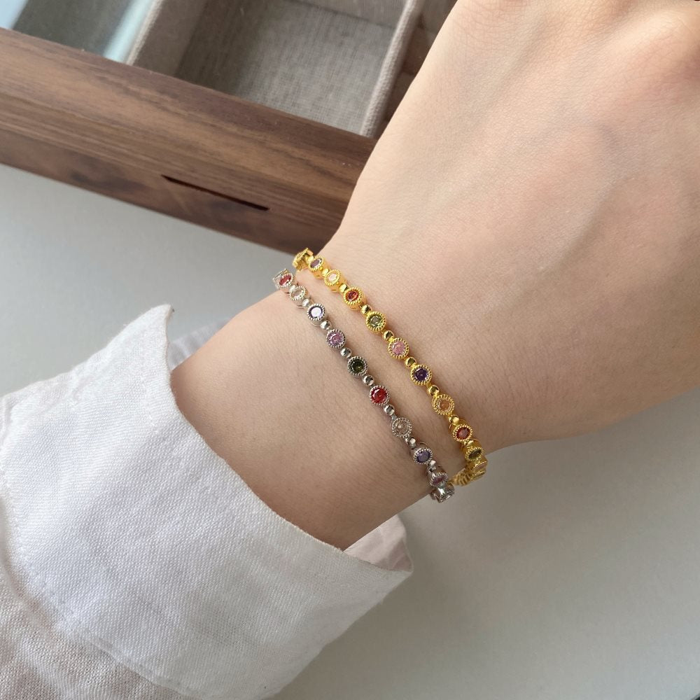 High - grade colorful zircon round bead chain tennis bracelet - jewelry - weilin.com