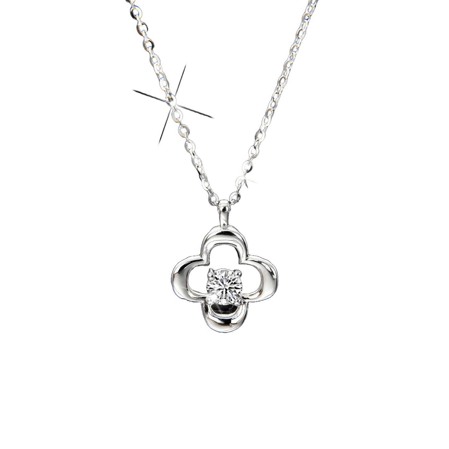 Hollow Four - Leaf Clover Zircon Pendant Necklace - jewelry - weilin.com