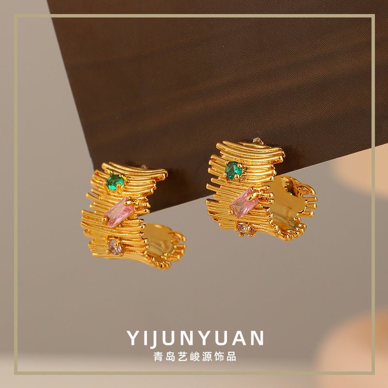 Irregular fashion design colorful zircon earrings - jewelry - weilin.com
