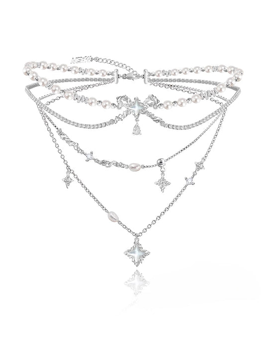 Layered pearl necklace with star pendant - jewelry - weilin.com