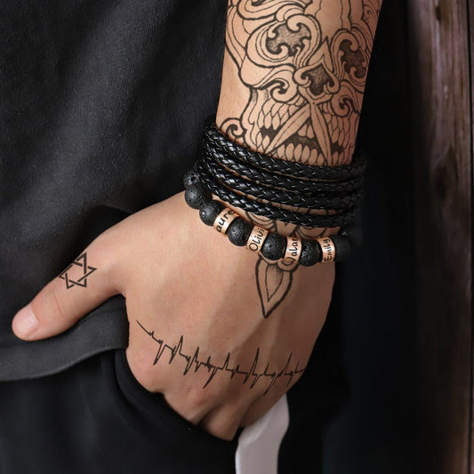 Men's engraved lava stone bead bracelet - jewelry - weilin.com