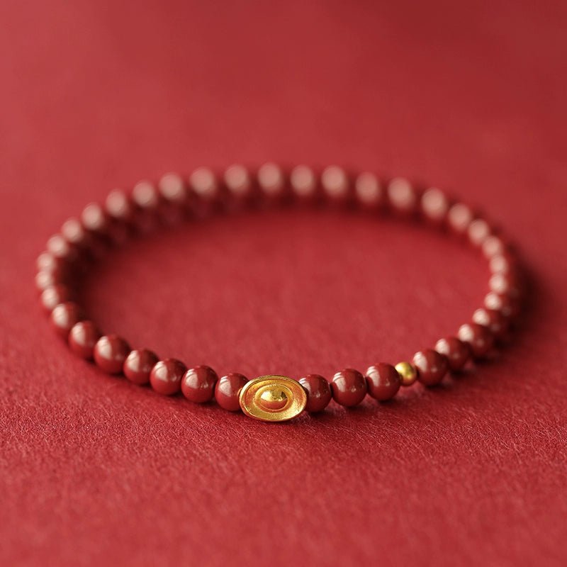 New Chinese style purple gold sand emperor sand cinnabar bracelet full gold ingot bracelet - jewelry - weilin.com