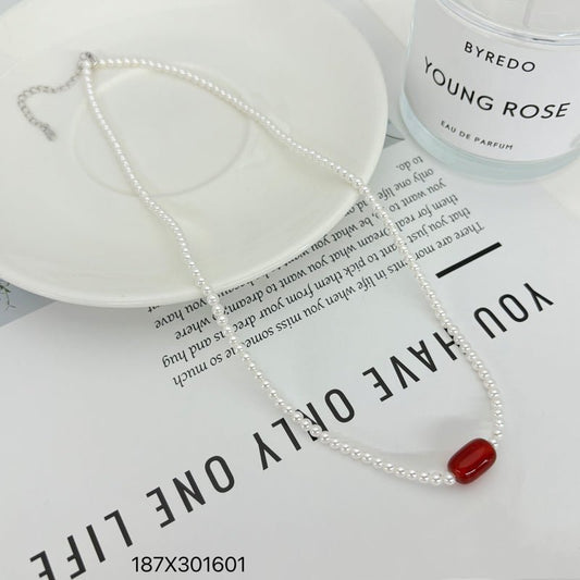 New Chinese style red imitation pearl necklace - jewelry - weilin.com