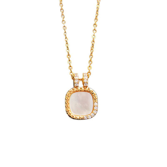 Niche fashionable exquisite square shell zircon women's necklace - jewelry - weilin.com
