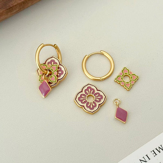 Oriental antique colored enamel earrings - jewelry - weilin.com
