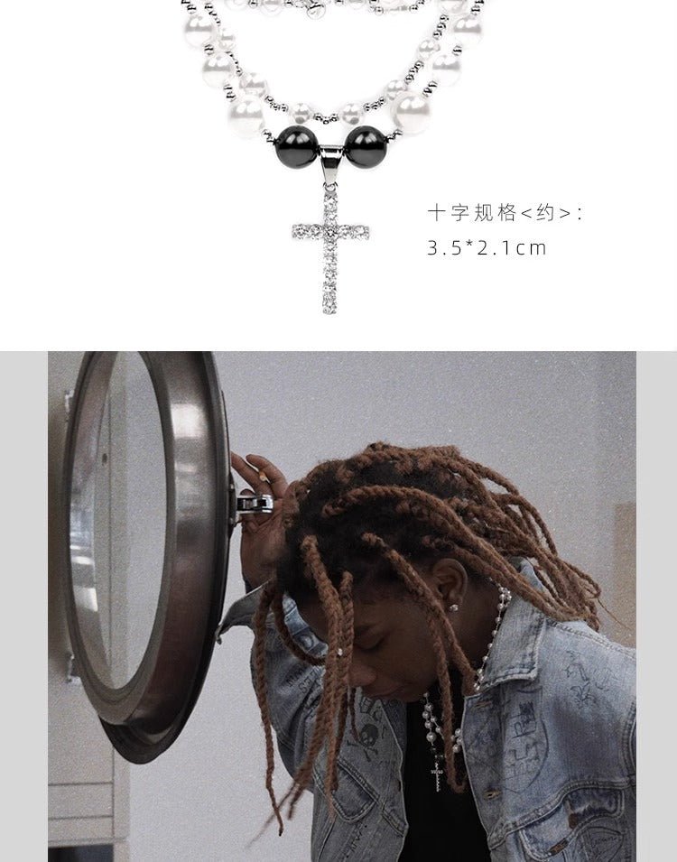 Pearl cross pendant hip hop chain; - jewelry - weilin.com
