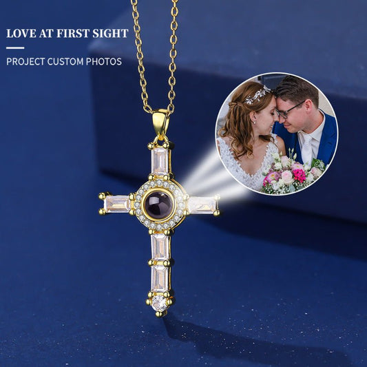 Photo Projection Cross Diamond - inlaid Necklace - jewelry - weilin.com