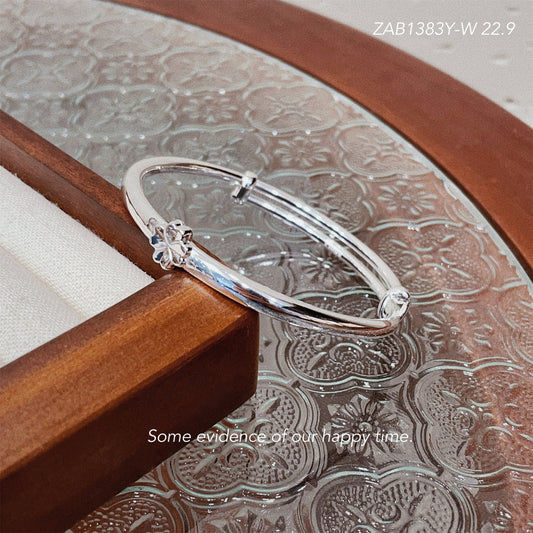 Polished four - leaf clover sterling silver bracelet - jewelry - weilin.com