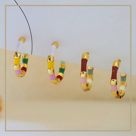 Retro personality colorful oil drip enamel earrings - jewelry - weilin.com