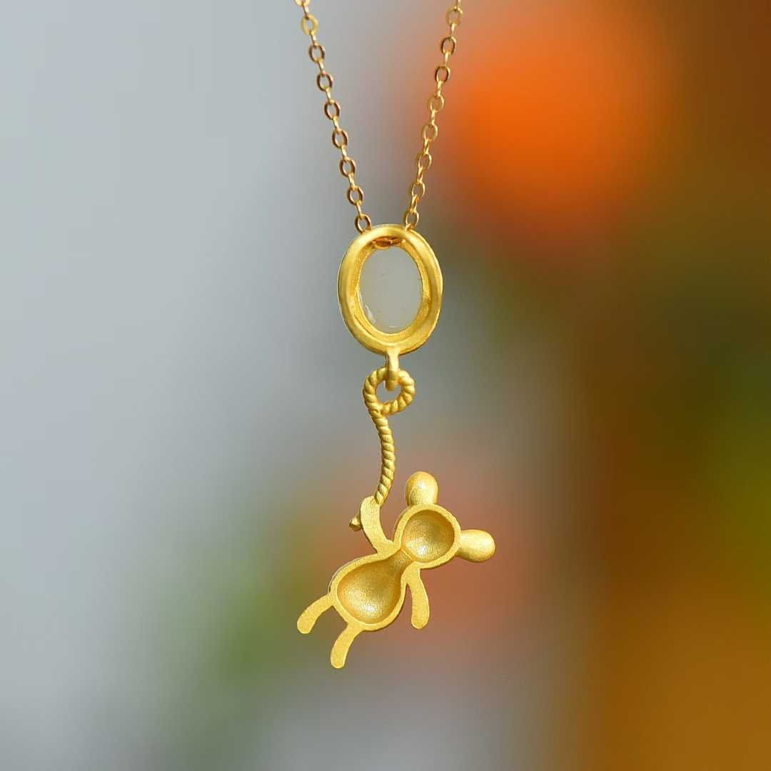 S925 Silver Inlaid Hetian Nephrite "Little Bear" Pendant - jewelry - weilin.com