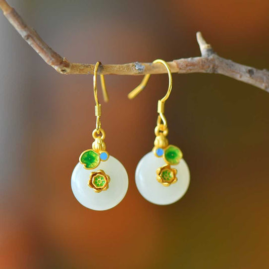 S925 Silver Inlaid Hetian Nephrite "Lotus Steps" Jewelry Set - jewelry - weilin.com