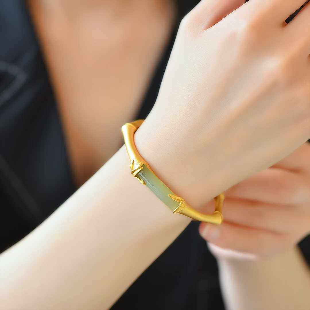 S925 Silver Inlaid Hetian Nephrite "Steady Progress" Bracelet - jewelry - weilin.com